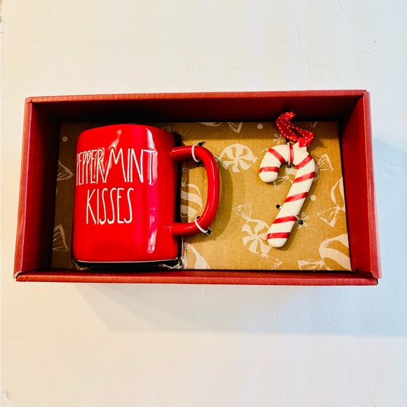 Rae Dunn Other - Rae Dunn Red Peppermint Kisses Mug with Candy Cane Ornament New in Box Red